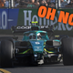 A photo of Sebastian Vettel's Aston Martin F1 car after a crash.